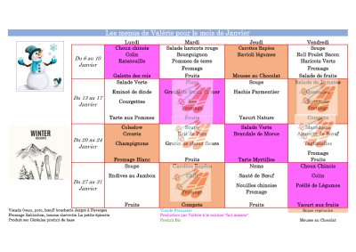 Menus de janvier 2025.